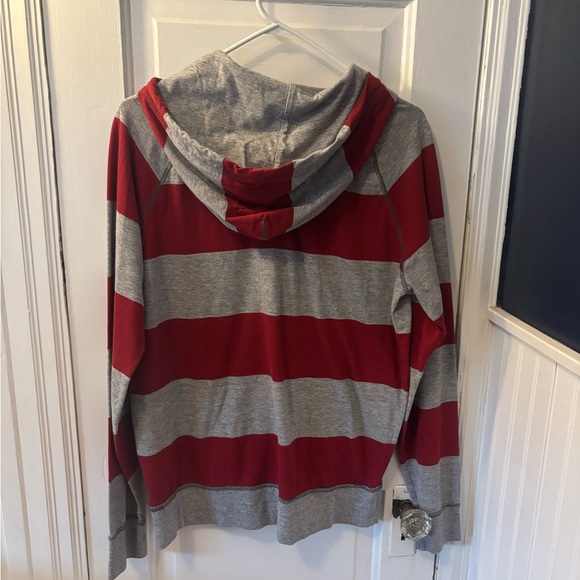 American Eagle Outfitters Men's Rugby Red Striped Lightweight Hoodie Y2K Preppy - Picture 3 of 4